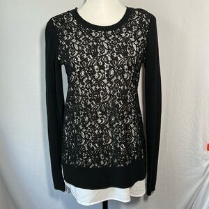 Simply Vera Vera Wang Lace Long Sleeve Black & White Top - Women's XS